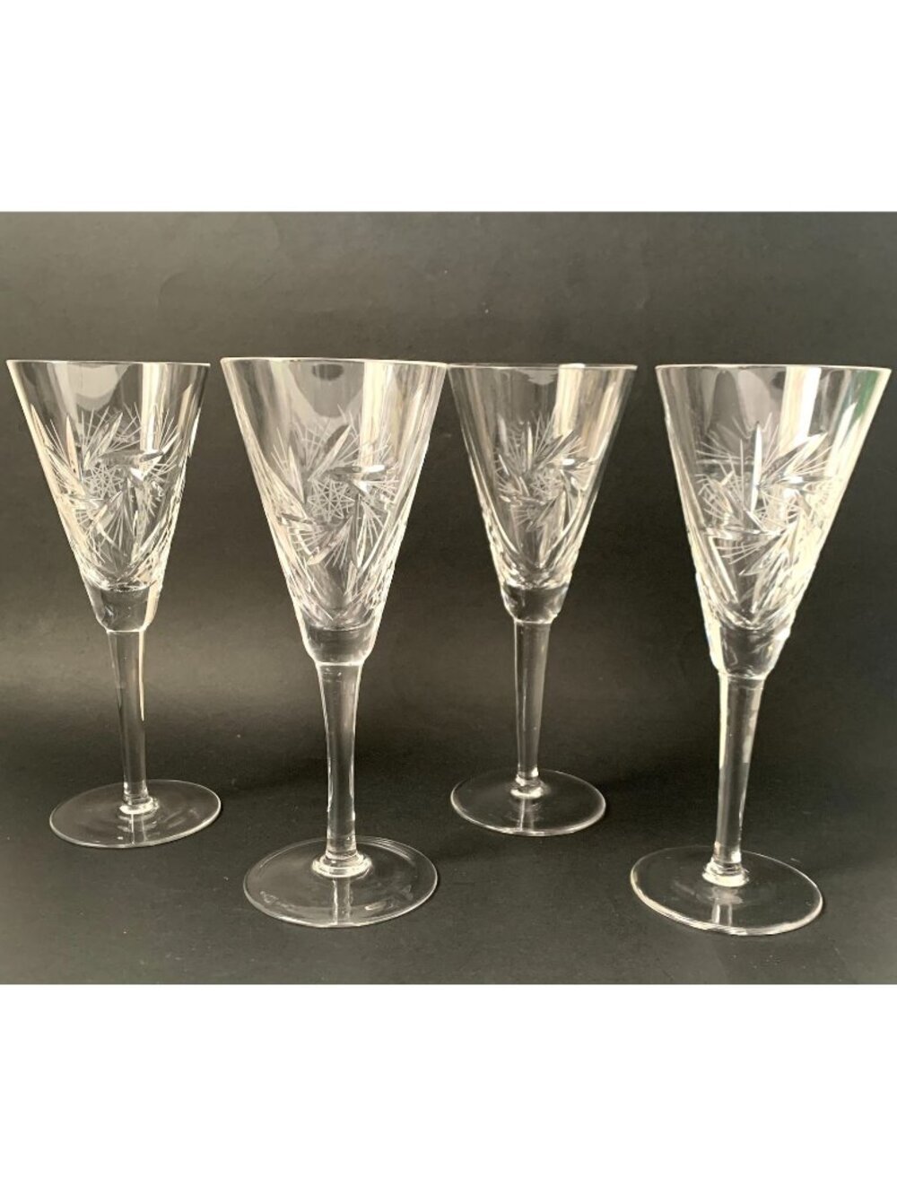 4 Pinwheel Crystal Wine Glasses MCM Stems Goblets Vintage Barware Cocktail Glass